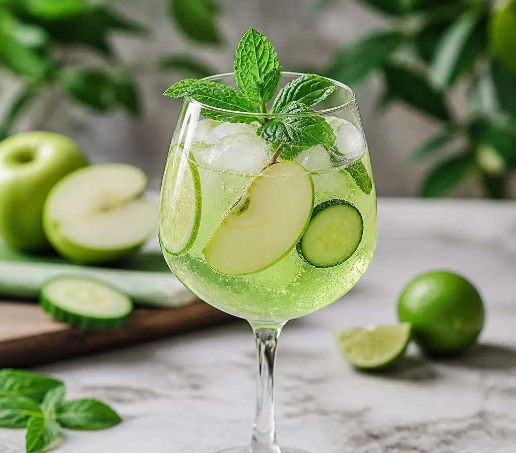 Jabłkowo-ogórkowy spritz z miętą i limonką