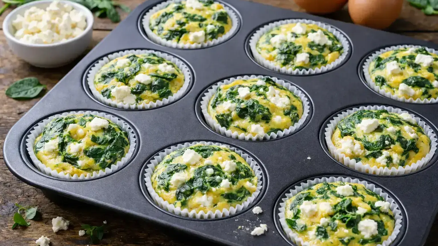 Muffinki jajeczne ze szpinakiem