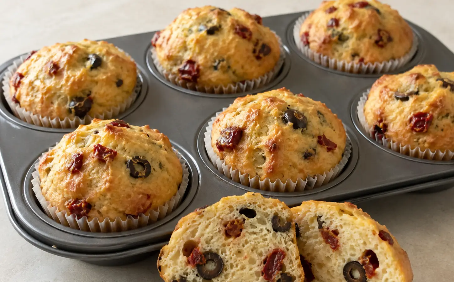 Muffinki z suszonymi pomidorami i oliwkami